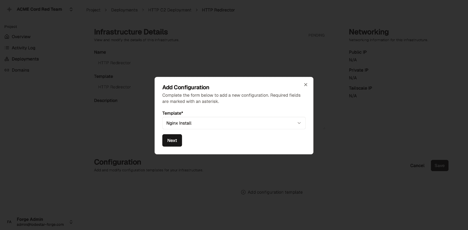 Adding a configuration to infrastructure
