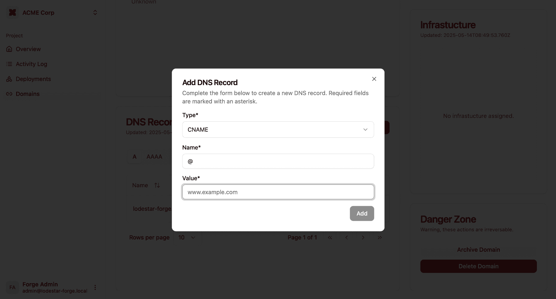 Adding a DNS record