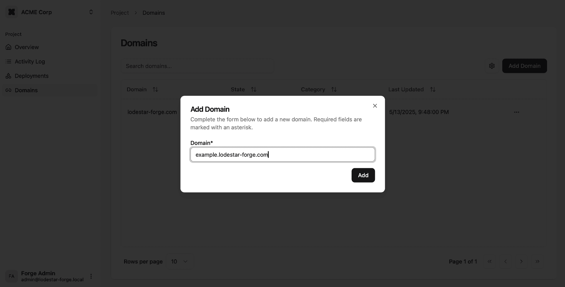 Adding a domain