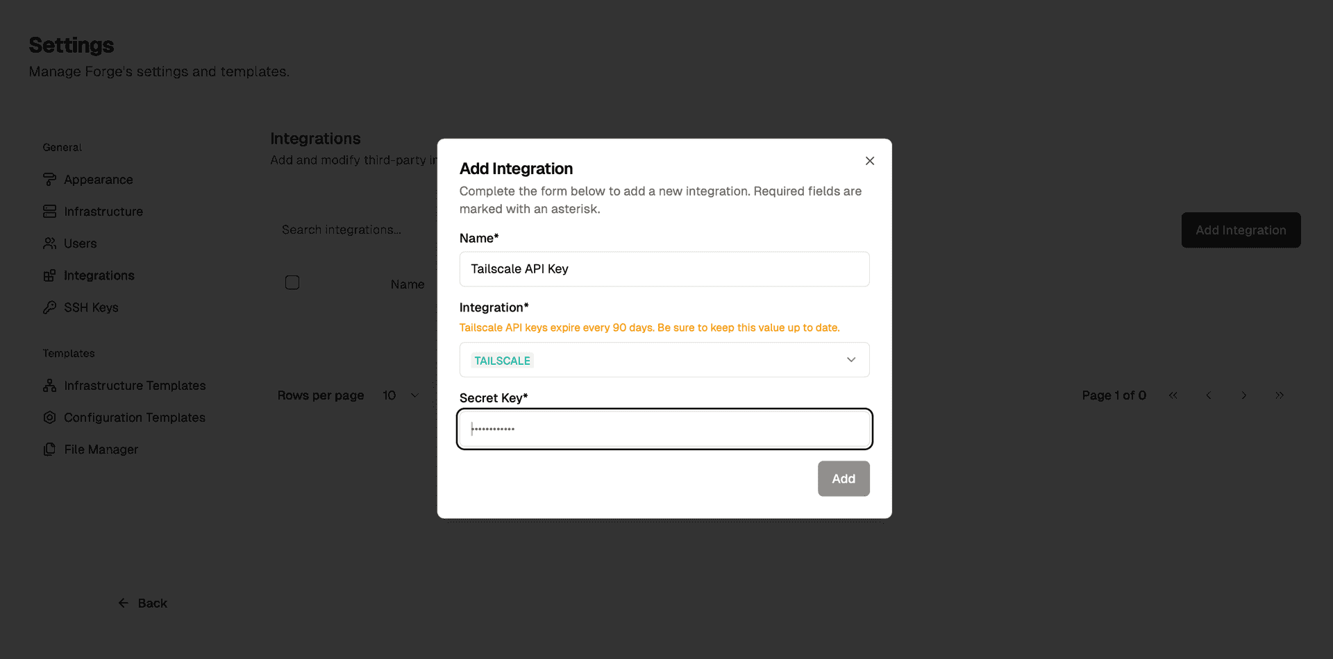 Adding a Tailscale integration in Forge