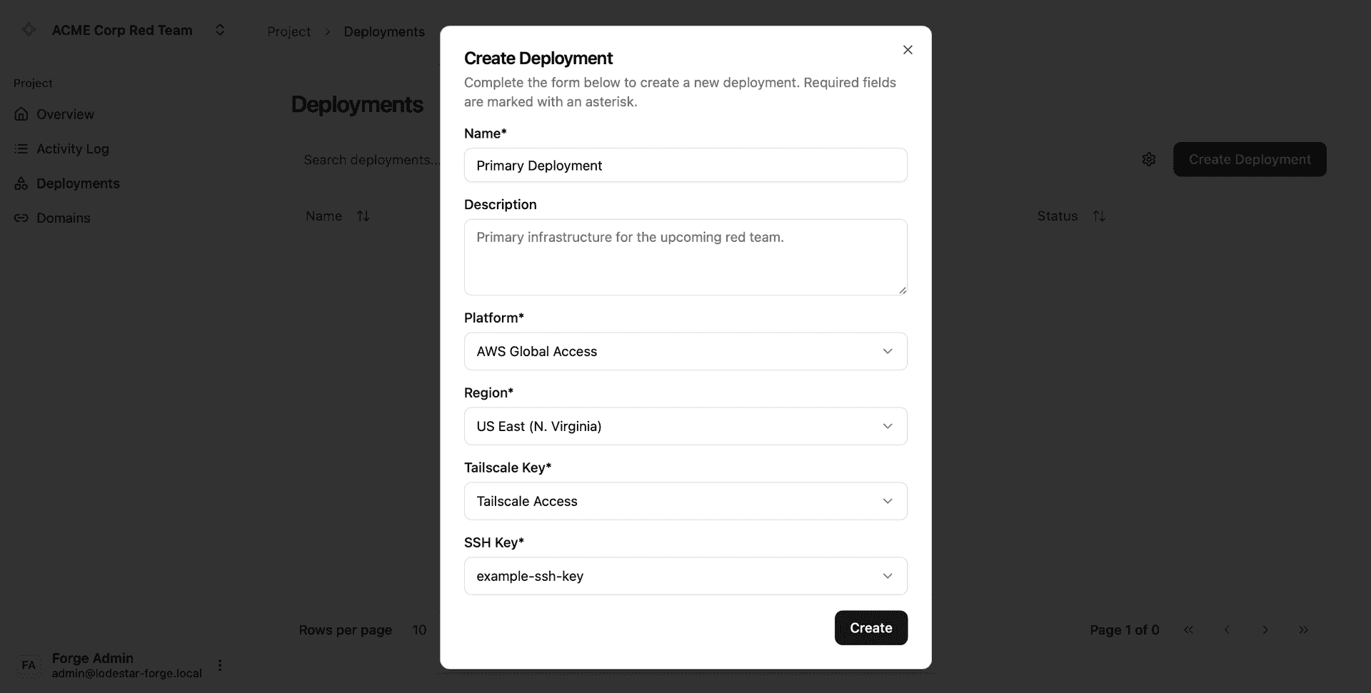 Creating a deployment using Forge.