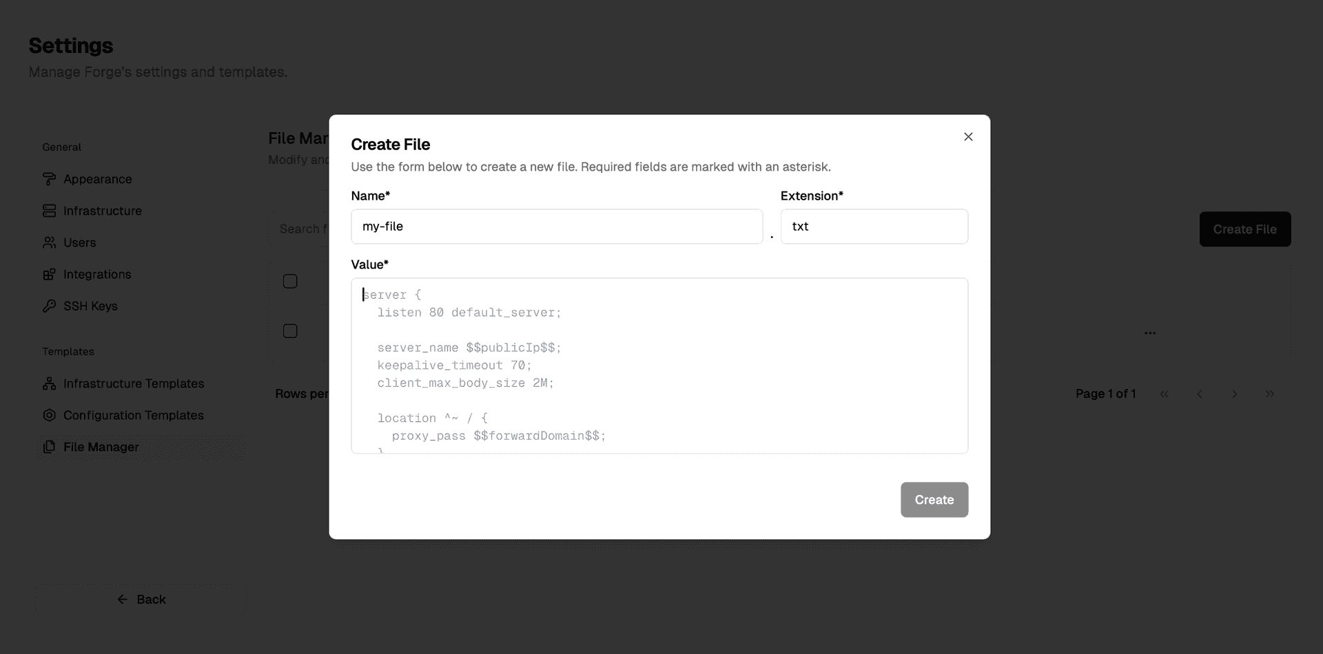 Creating a new file in Forge
