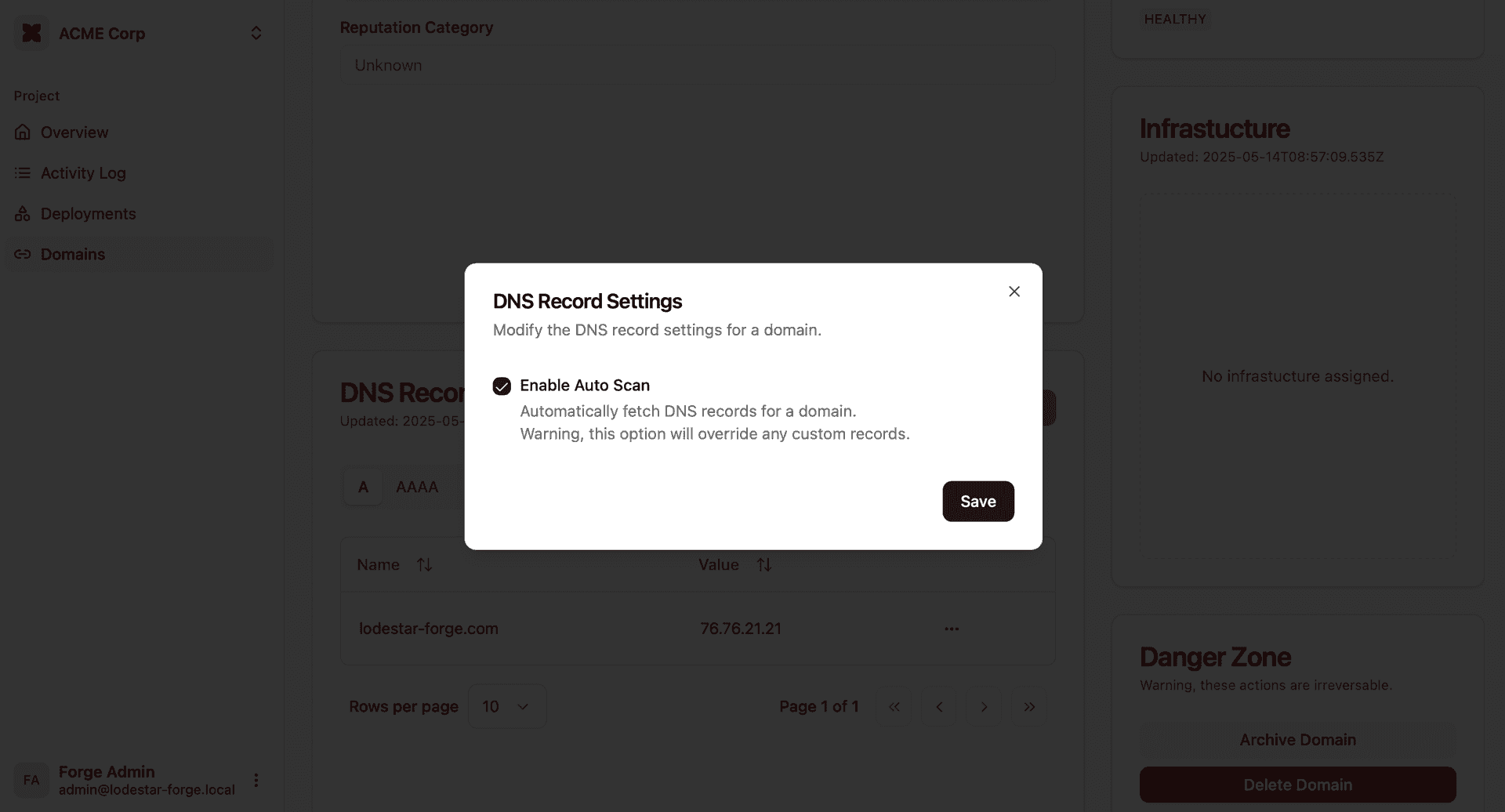 DNS autoscan settings
