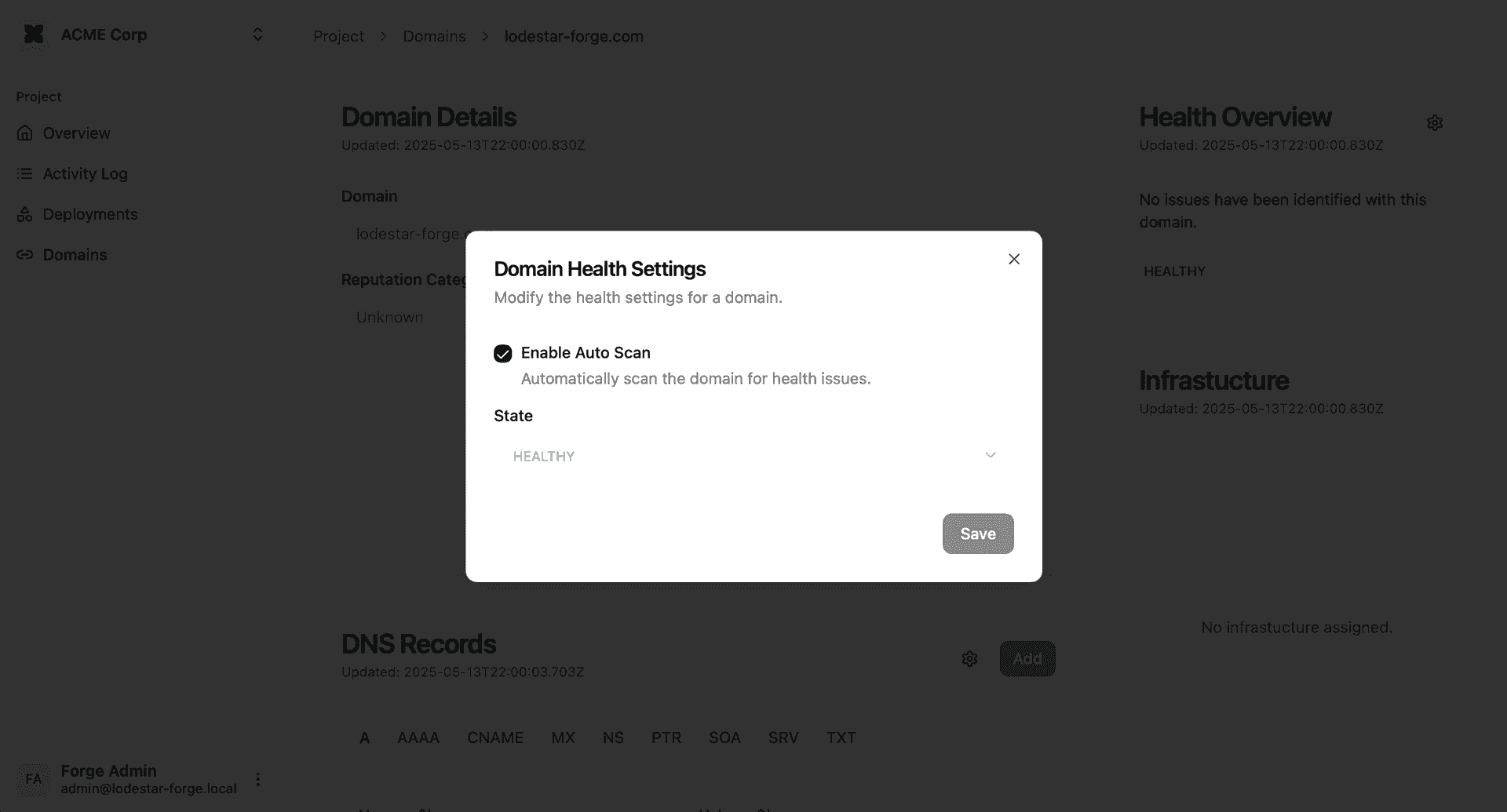 Domain autoscan settings
