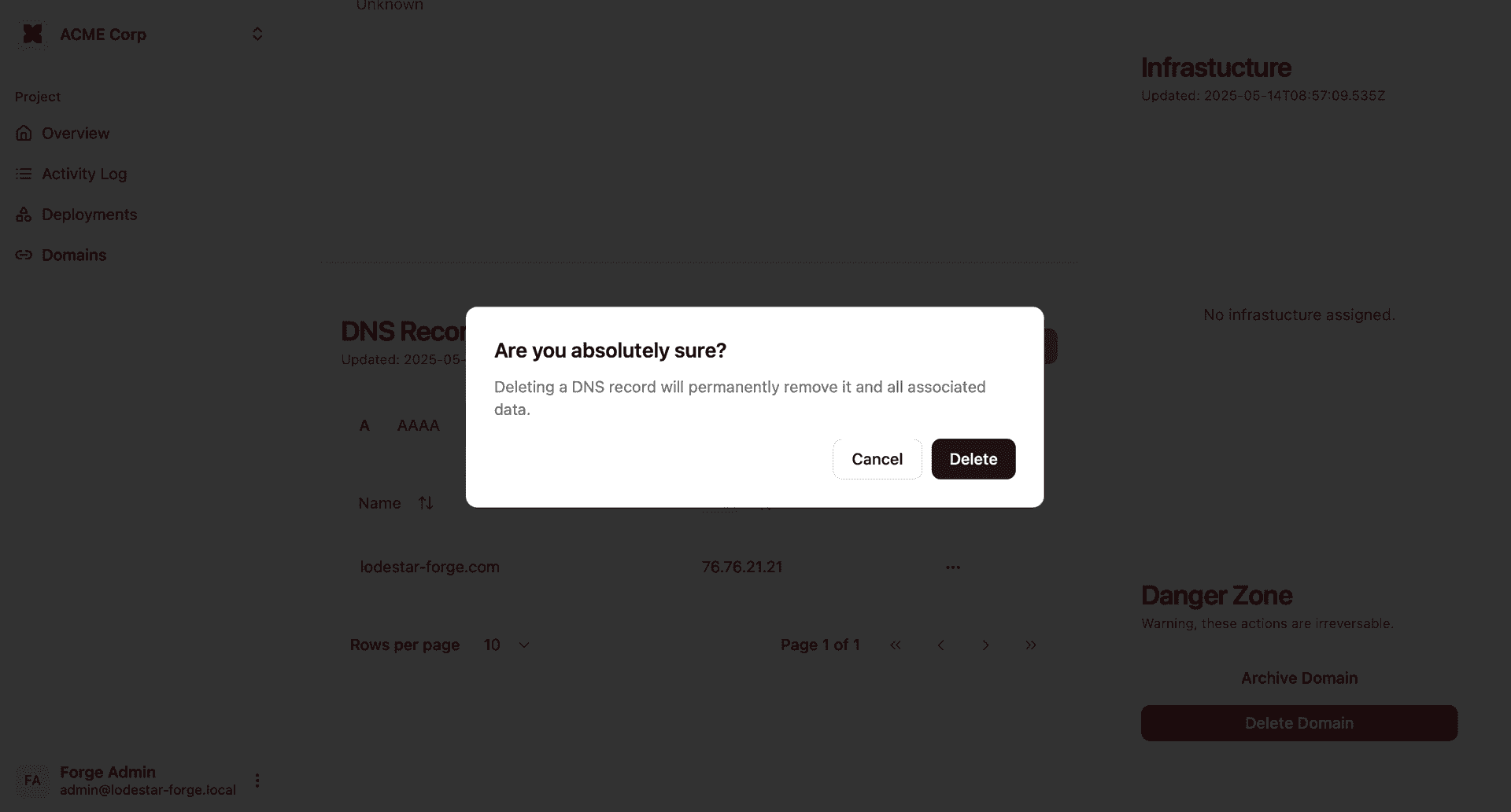 Removing a DNS record